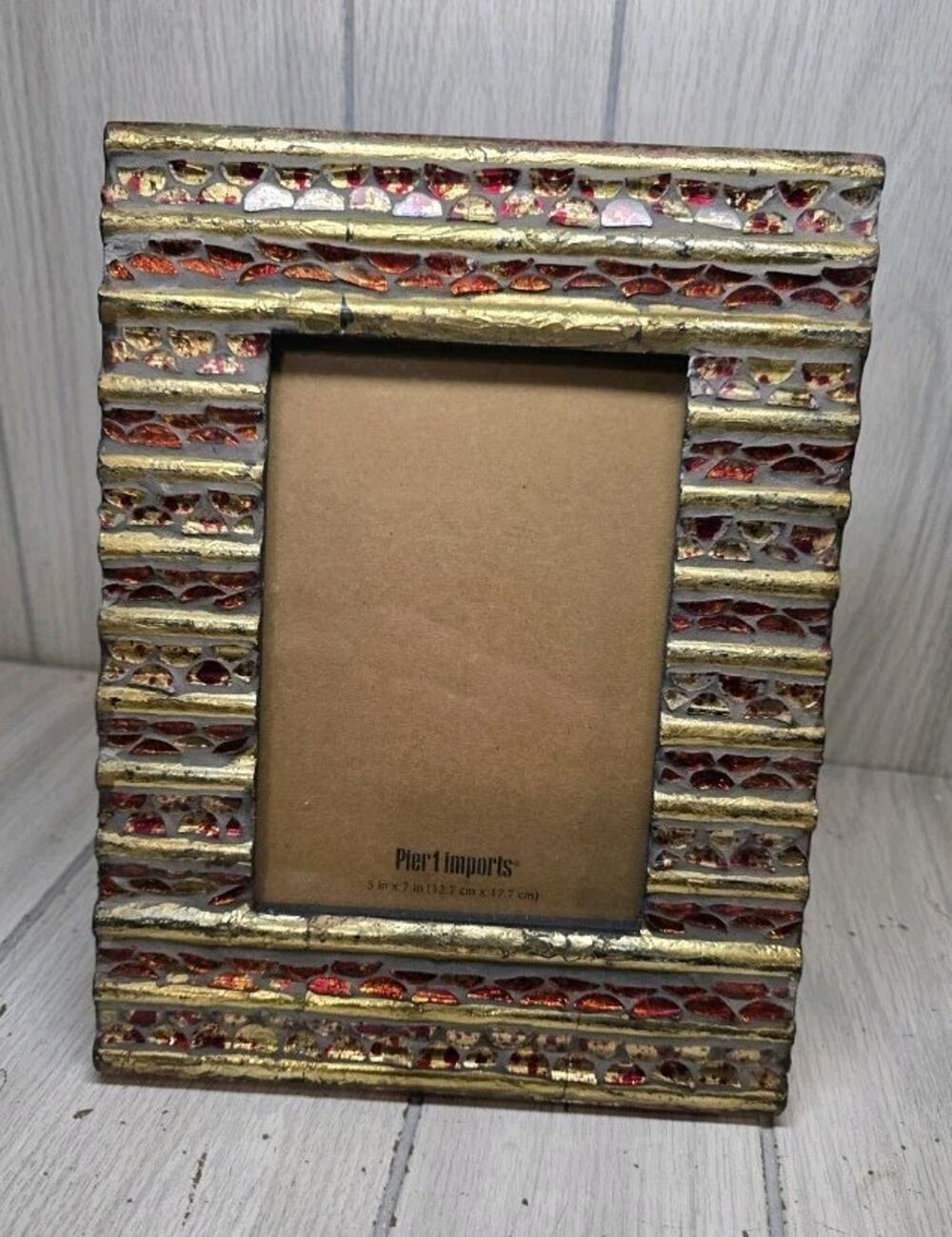 Pier 1 One Imports Picture Frame 5x7 Mosaic Burgandy Gold Boho Decor New